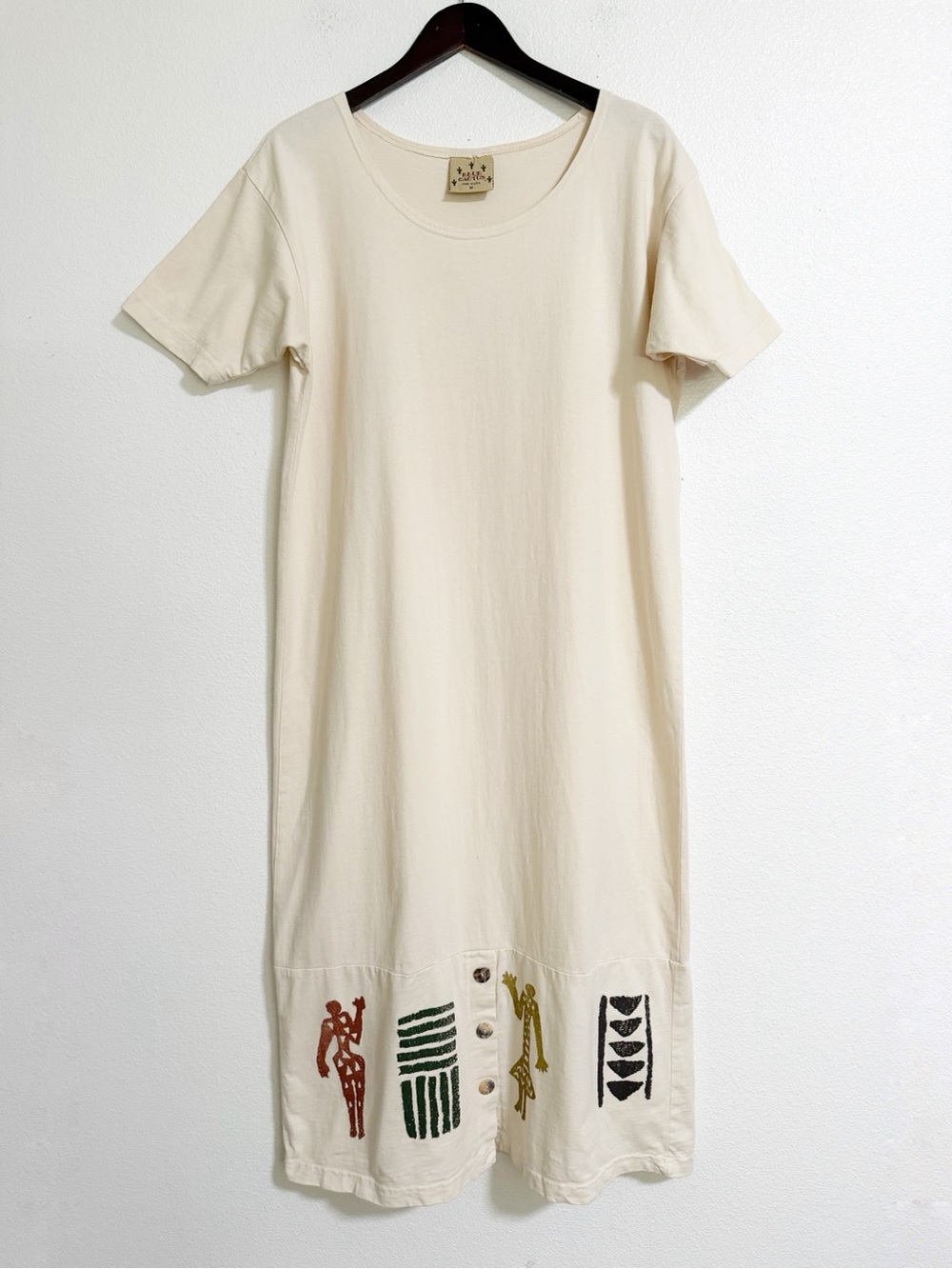 Vintage 90s Blue Cactus Kokopelli Cotton Maxi T Shirt Dress